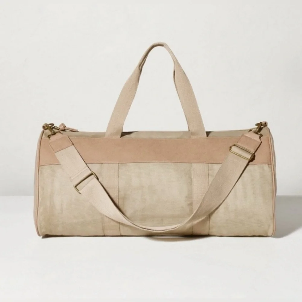 HEARTH & HAND with Magnolia Waxed Canvas Tan Duffel Travel Bag NWT